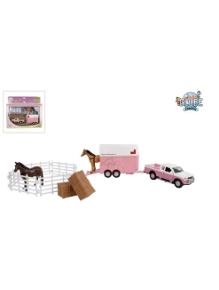 Kids Globe Mitsubishi Mit Pferdeanhänger Und Erweiterbarem Zubehör Rosa 27cm 520205